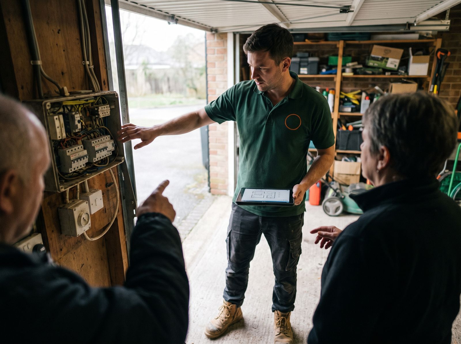 Electrician checking a switchboard before quoting